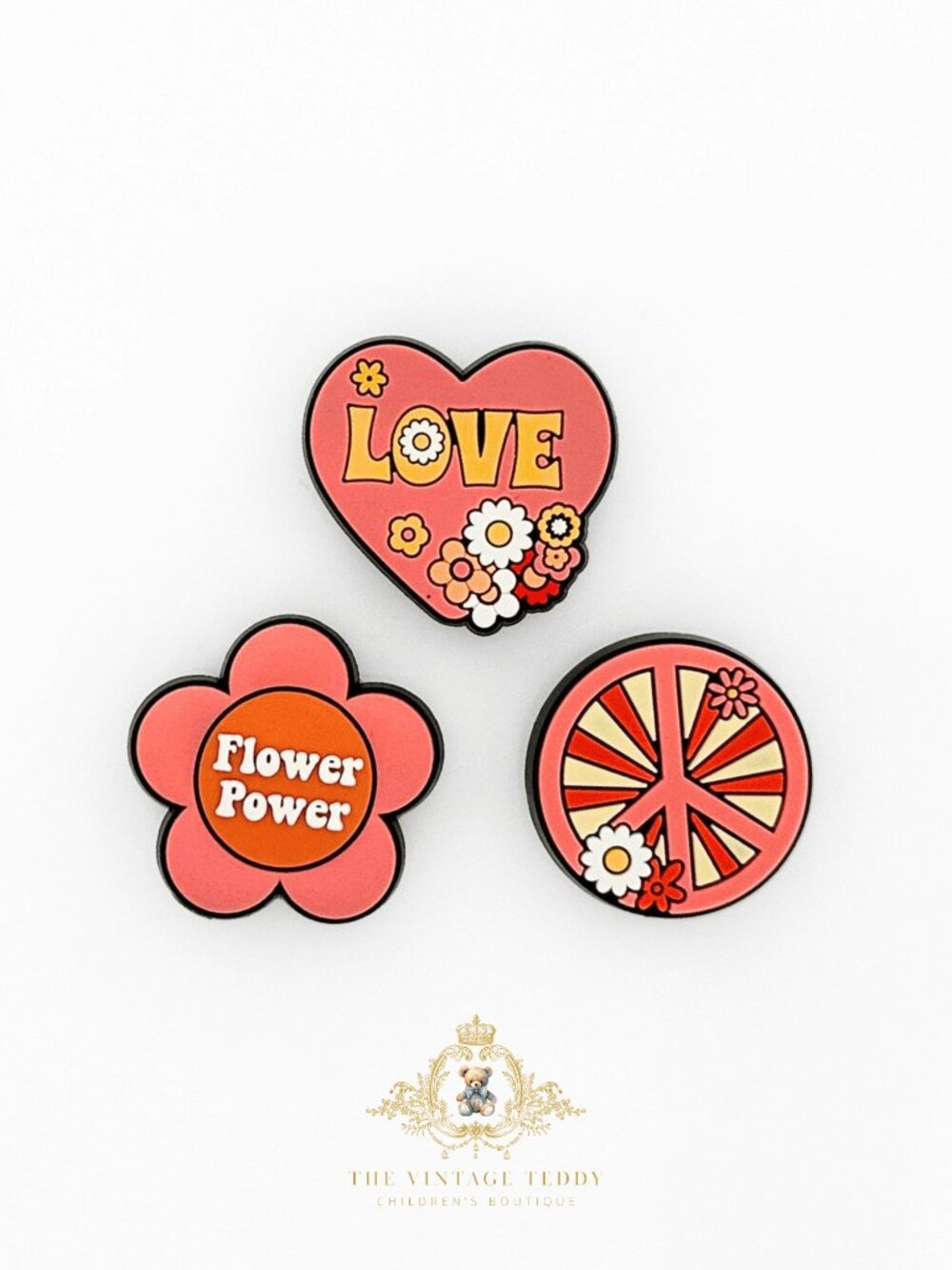 Cute Kids Shoes Charms for Crocs Style Clogs Little Girls Peace & Love Set of 3